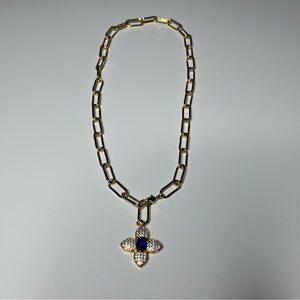 Brand New Gold Chain Necklace with Blue and Silver Pendant